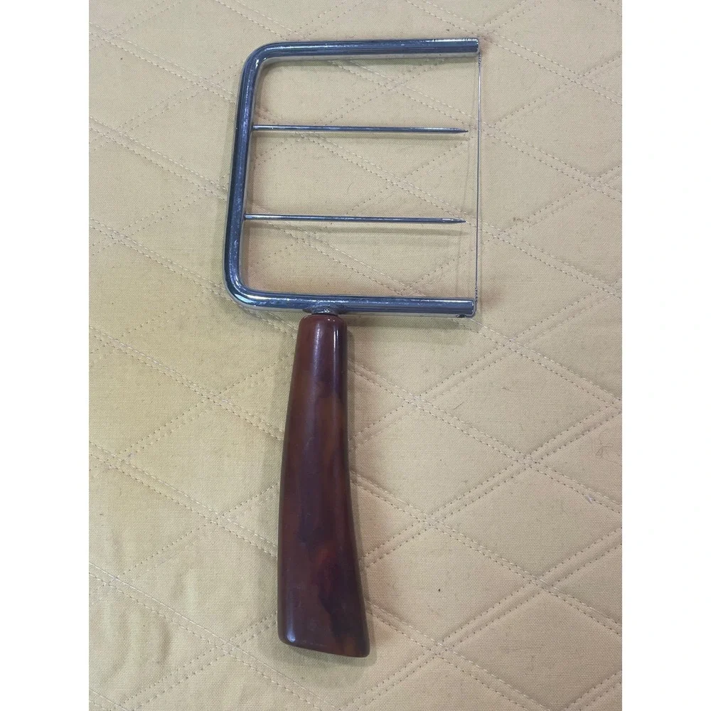 Vintage Wire Cheese Slicer with Faux Tortoiseshell Brown Resin Handle Chrome